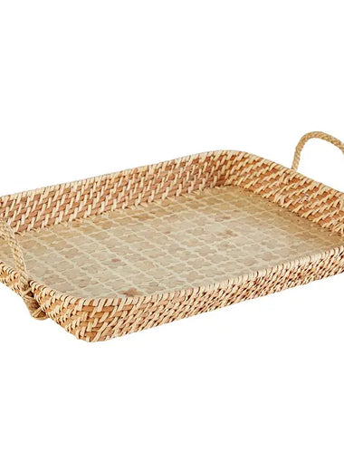 Woven Two-Tone Rattan Tray with Handles