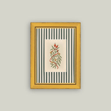 5x7 Holly Bells on Stripes Framed Art