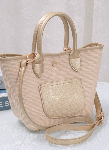Ellie Straw Tote Crossbody Bag - Champagne Gold
