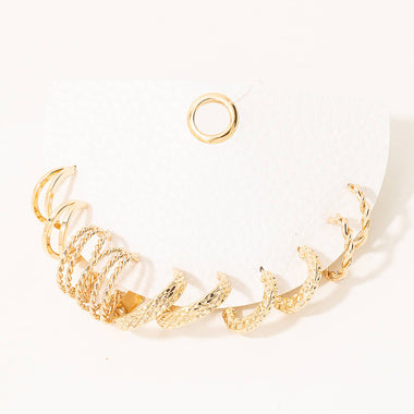 Textured Twist Hoop Earrings Set - Gold