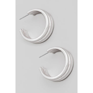 Silver Triple Layered Metallic Hoop Earrings