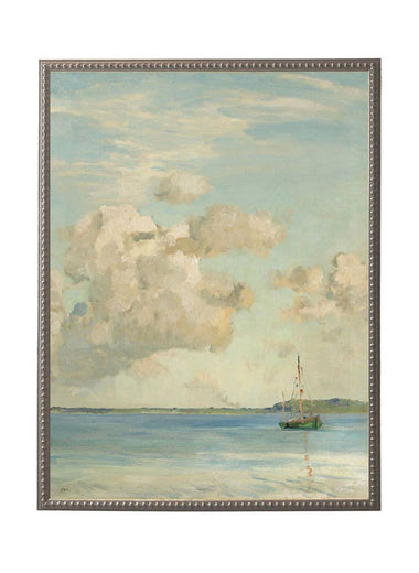 8x10 Vintage Painting of Ocean Scene Framed Art