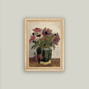 20x24 Mauve Floral Antique Art in Frame