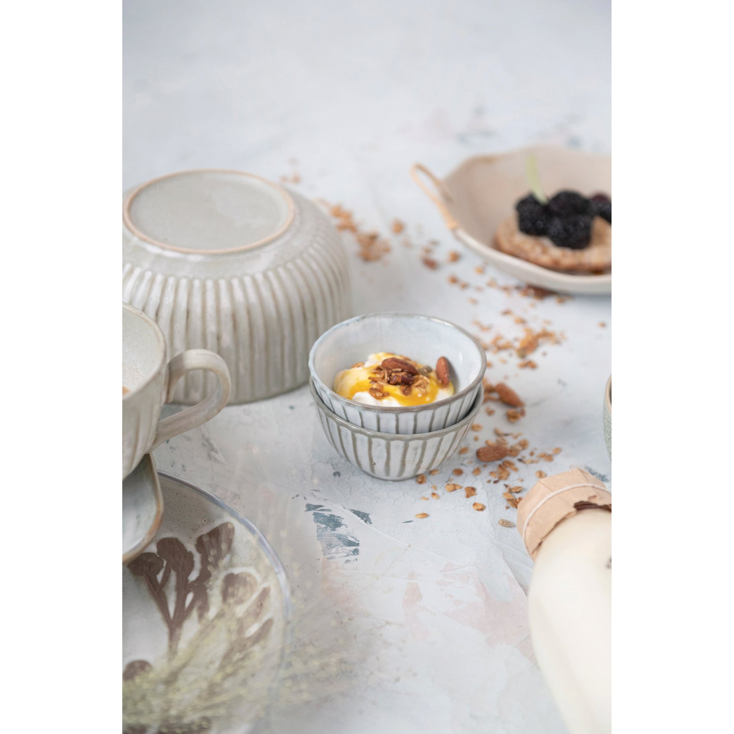 Stoneware Pleated Reactive Glaze Bowl