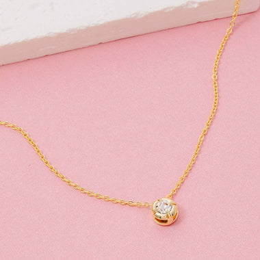 CZ Stud Pendant Necklace - Gold