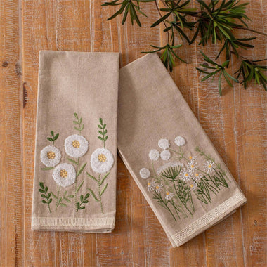 Chamomile Floral Embroidered Tea Towels S/2
