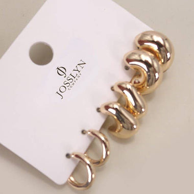 Bubble Huggie Hoop Trio Earring Set - Gold