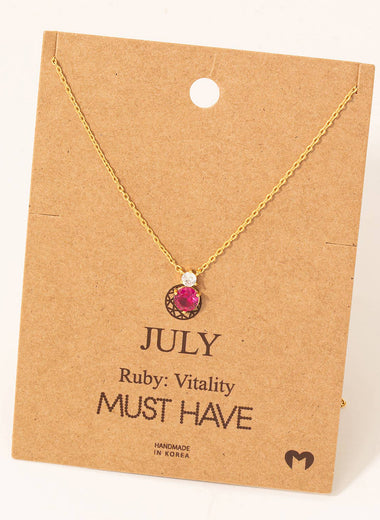 July Ruby Gem Pendant Necklace