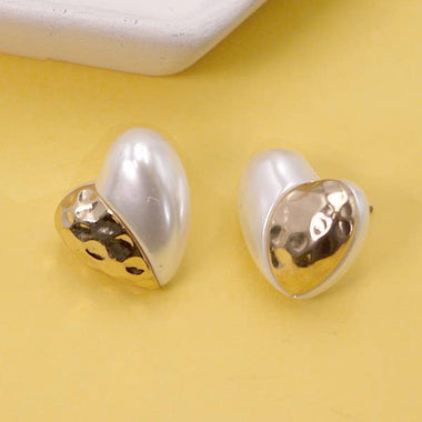 Gold & Pearl Heart Earrings - Gold
