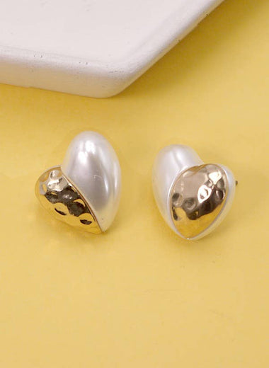 Gold & Pearl Heart Earrings - Gold