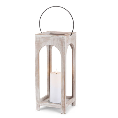 Whitewashed Wooden Lantern w/ LED Candle