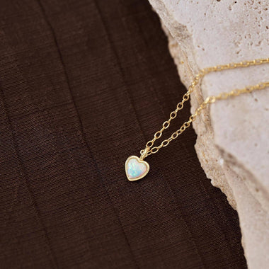 Dainty Opal Heart Pendant Necklace - Gold