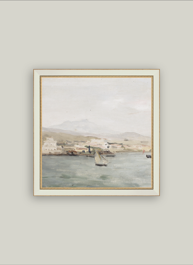 9x9 Sailboat Landscape Framed Antique Art
