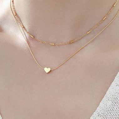Gold Dipped Layered Heart Necklace - Gold