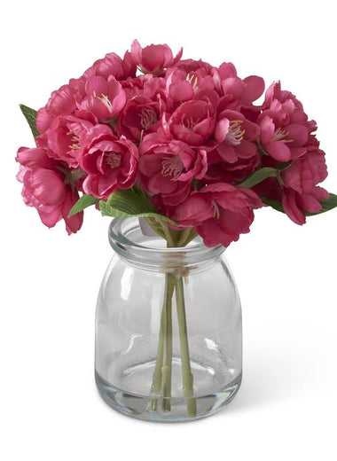 6.5" Fuchsia Cherry Blossoms in Glass Vase