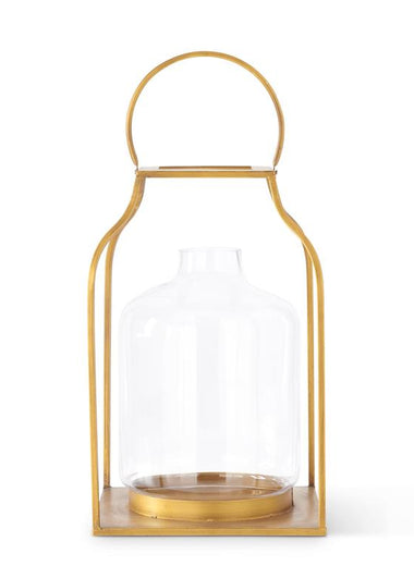 20.5" Gold Metal Trapezoid Lantern w/ Glass Hurricane