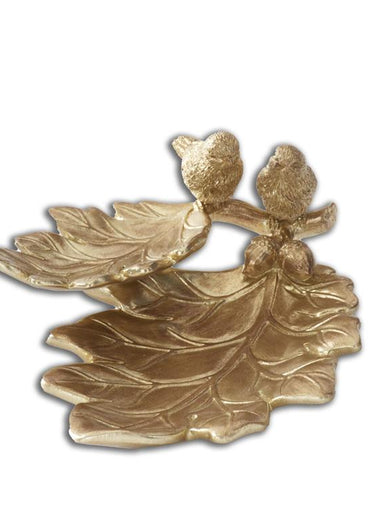 Gold Resin Leaf Tray w/ Bird