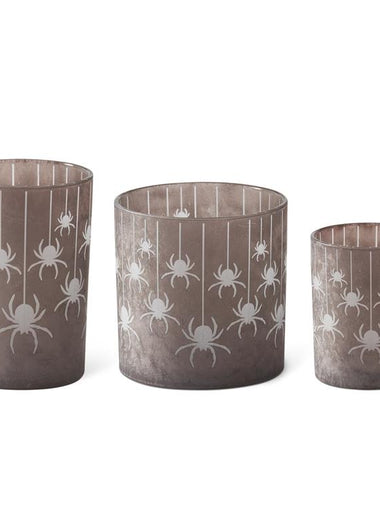 Brown Frosted Glass Spider Candle Holder
