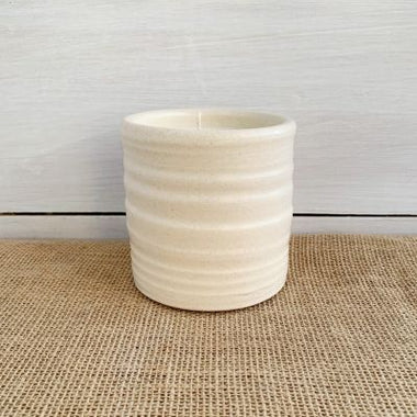 Rowe Pottery Ridges White Candle in Crock
