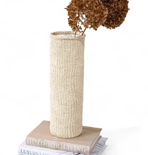 17.7" Natural Weave Cement Vase