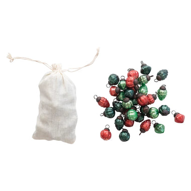 1" Embossed Mercury Glass Ornaments in Muslin Bag