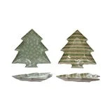 Stoneware Tree Shaped Plate with Holiday Pattern