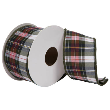 2.5" x 10 Yards Green Dupion Plaid Ribbon