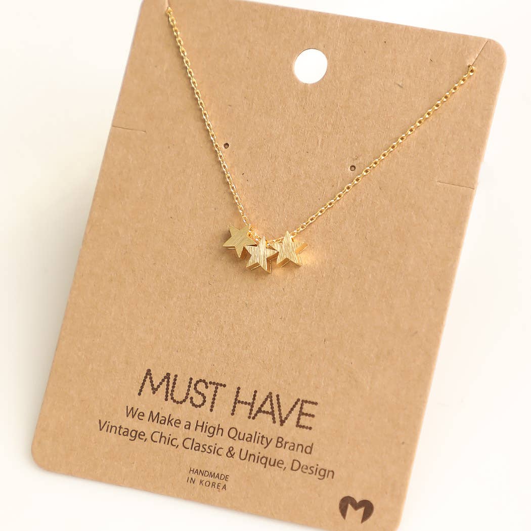 Mini Triple Star Charm Necklace - Gold