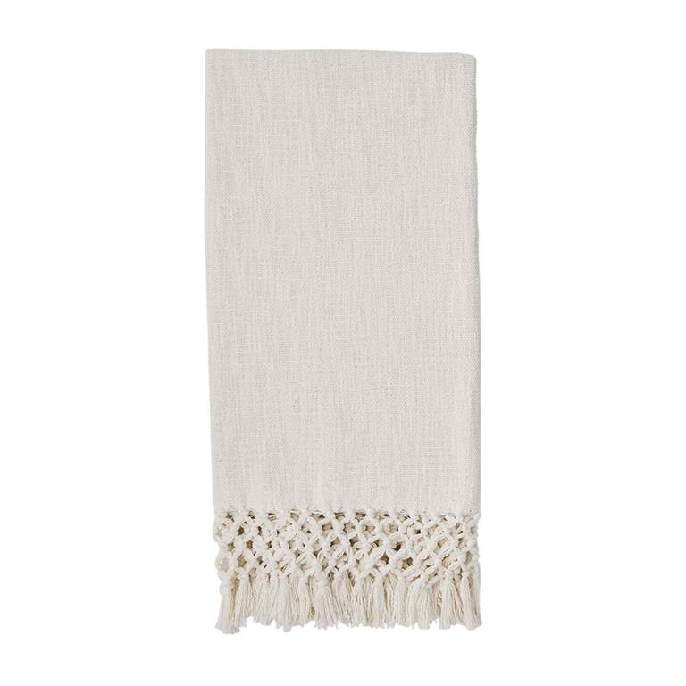 Throw - White with Macrame Fringe