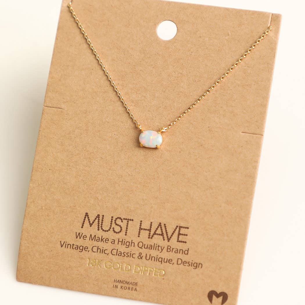 Dainty Opal Stone Pendant Necklace - Gold