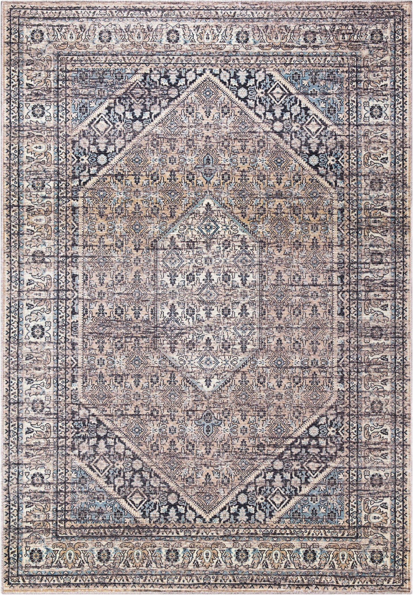 Cameron Vintage Brown Machine Washable Area Rug - 8x10