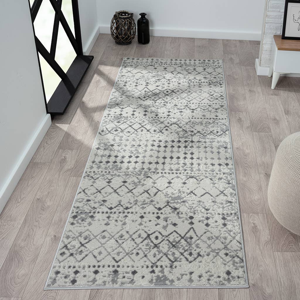 Moroccan Area Rug/Runner, Cream White - 3x8