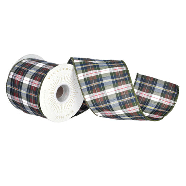 4" x 10 Yards Green Dupion Plaid Ribbon