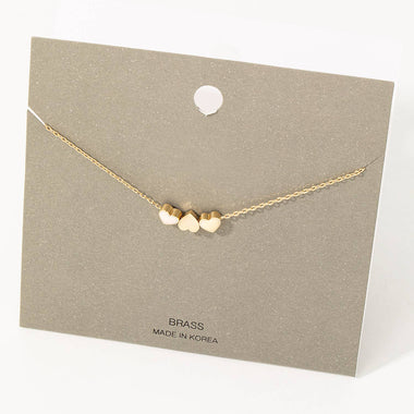 Mini Triple Heart Charm Necklace - Gold