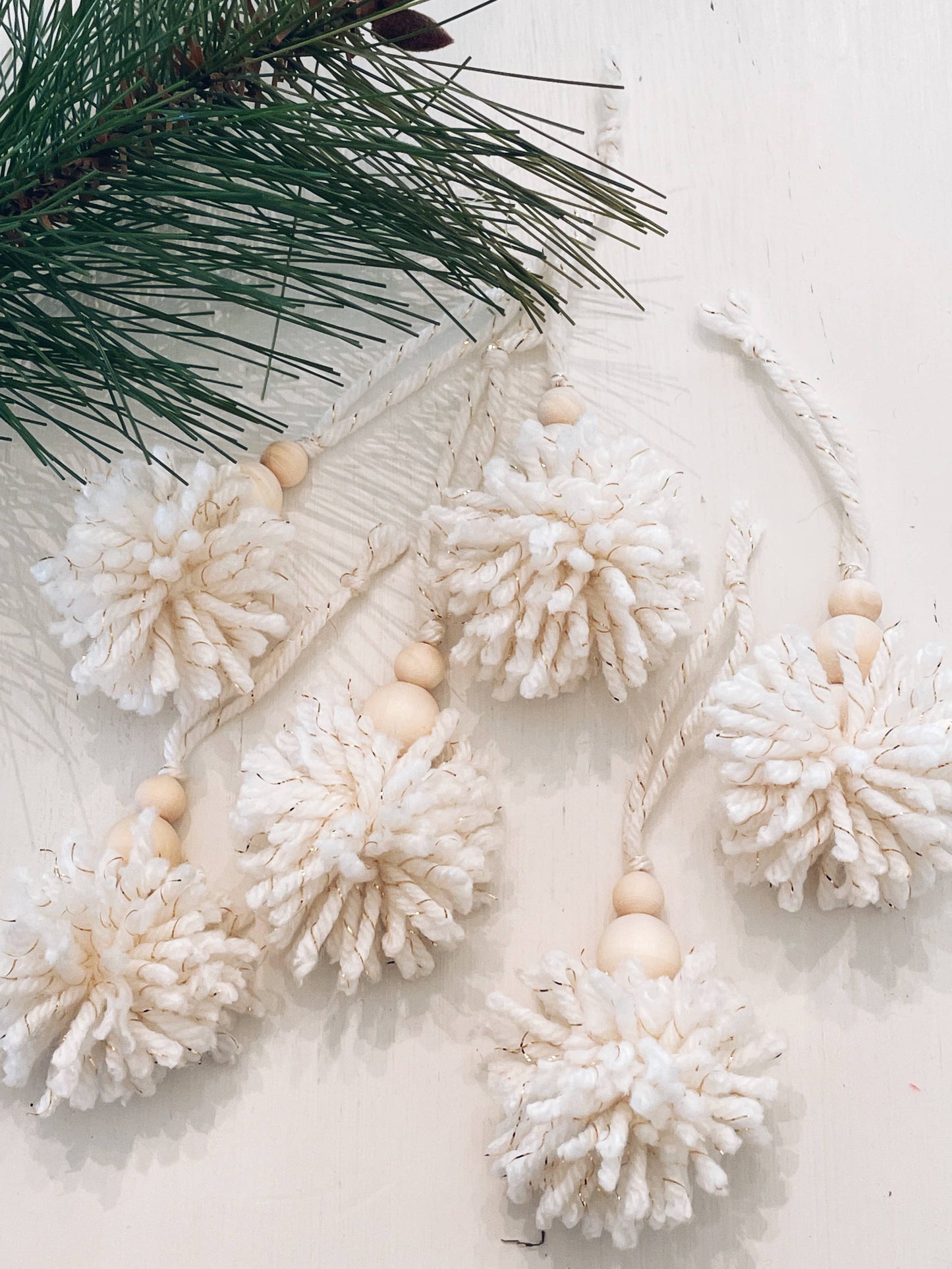 Pom Pom & Wood Bead Accent Ornament