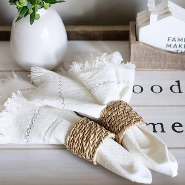 White Cotton Napkins with Embroidery - Set of 4