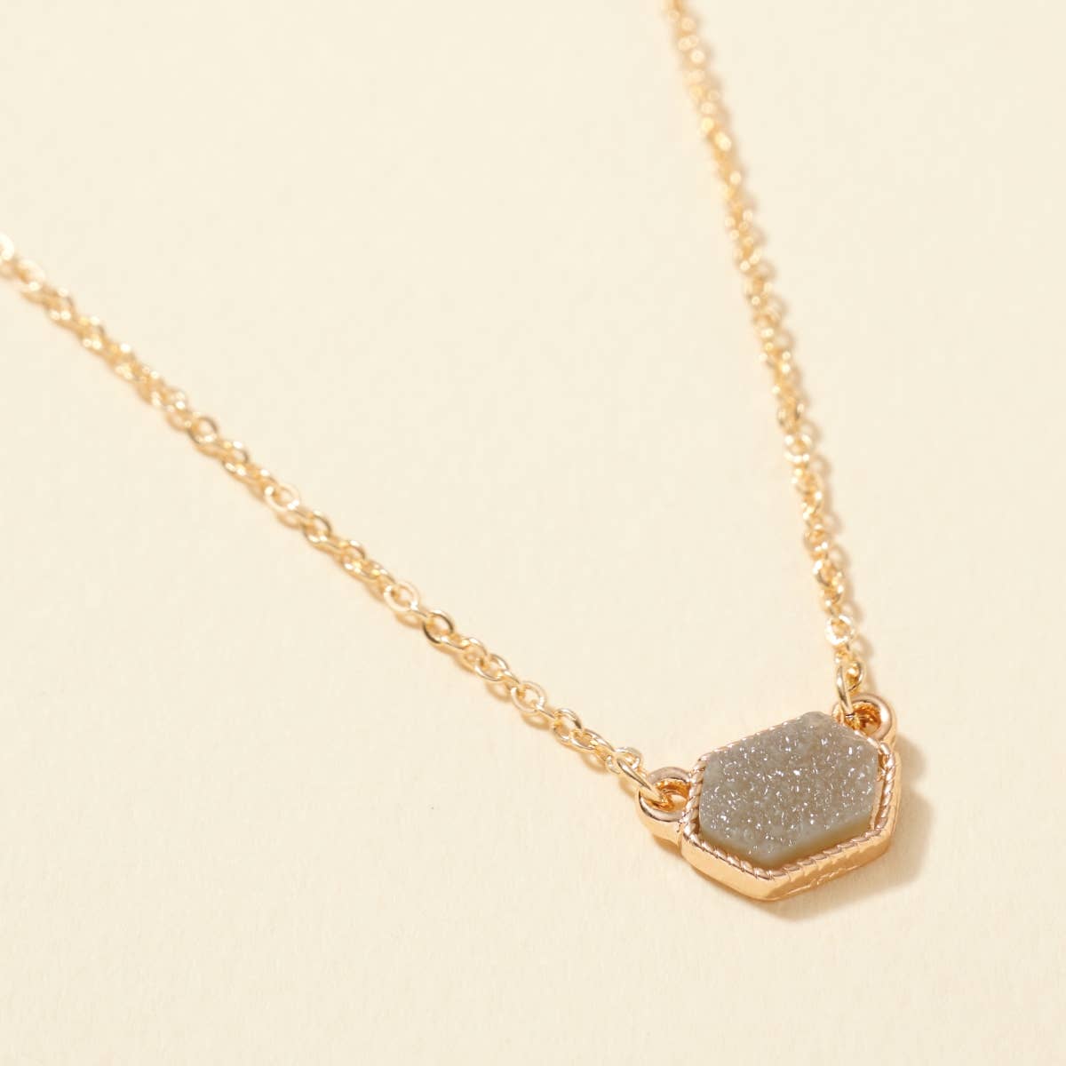 Hexagon Druzy Stone Charm Necklace