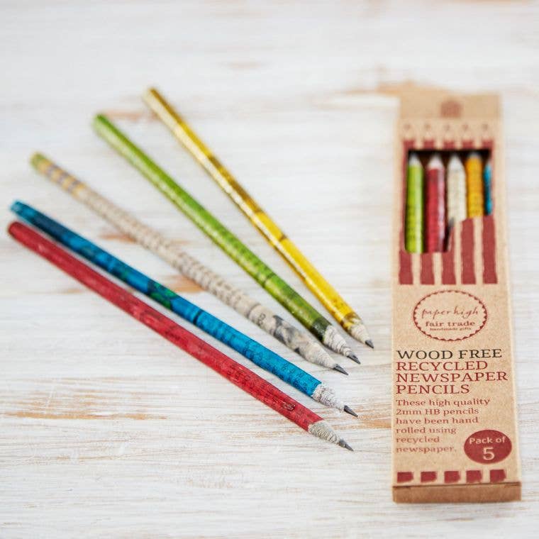 Recycled Newspaper Pencil Set - Set Of 5 Pencils
