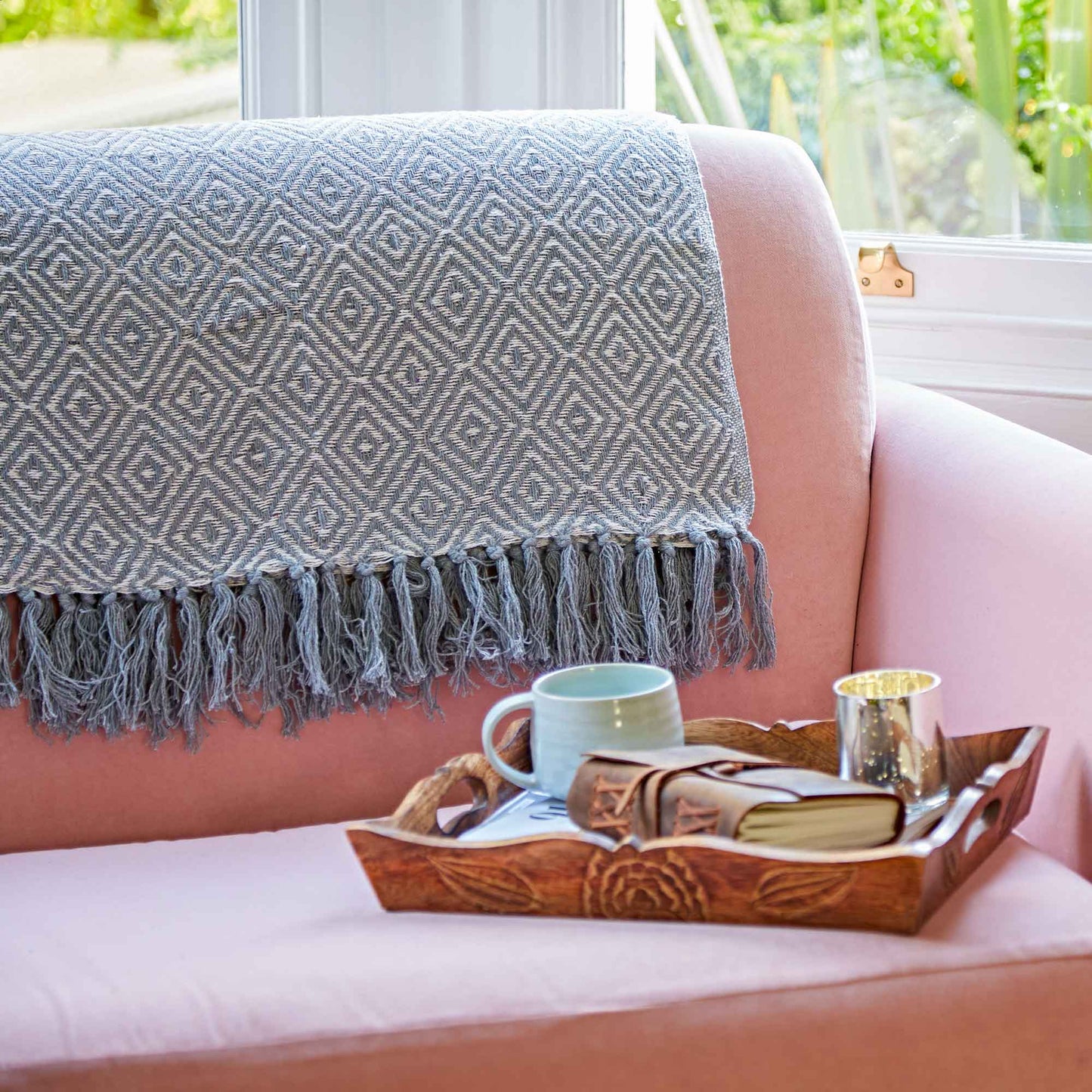 Recycled Cotton Woven Diamond Throw