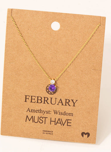February Amethyst Gem Pendant Necklace