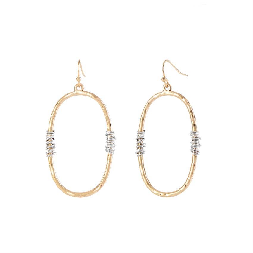 Gold Oval with Wire Wrap Earrings