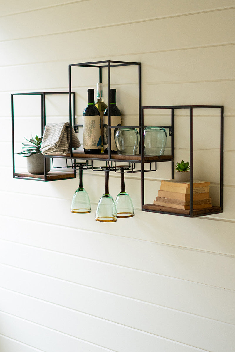 Metal & Wood Wine Bar for Wall