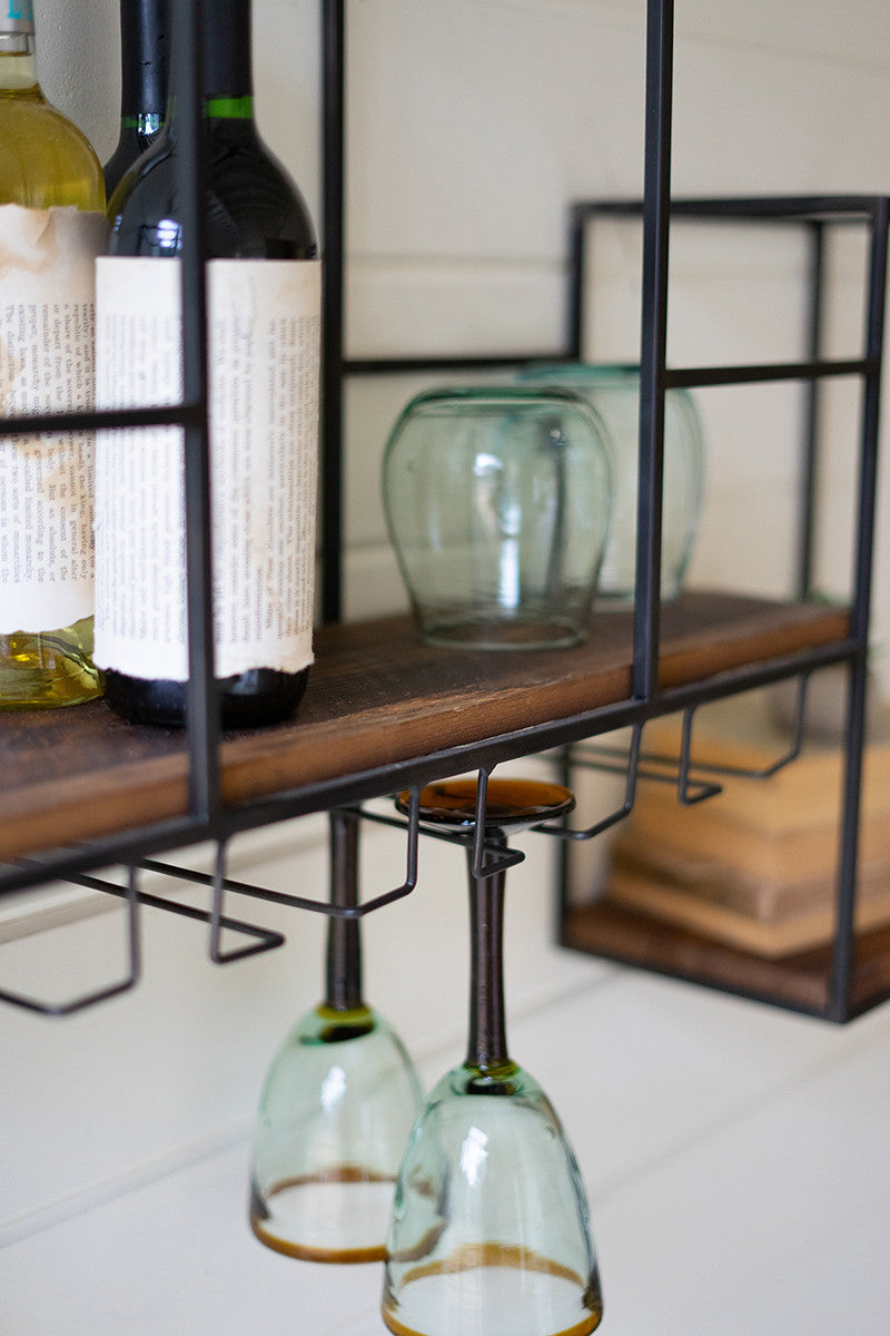 Metal & Wood Wine Bar for Wall