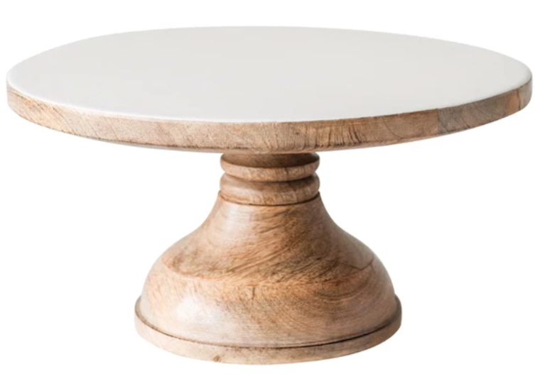 Enameled Mango Wood Pedestal Tray