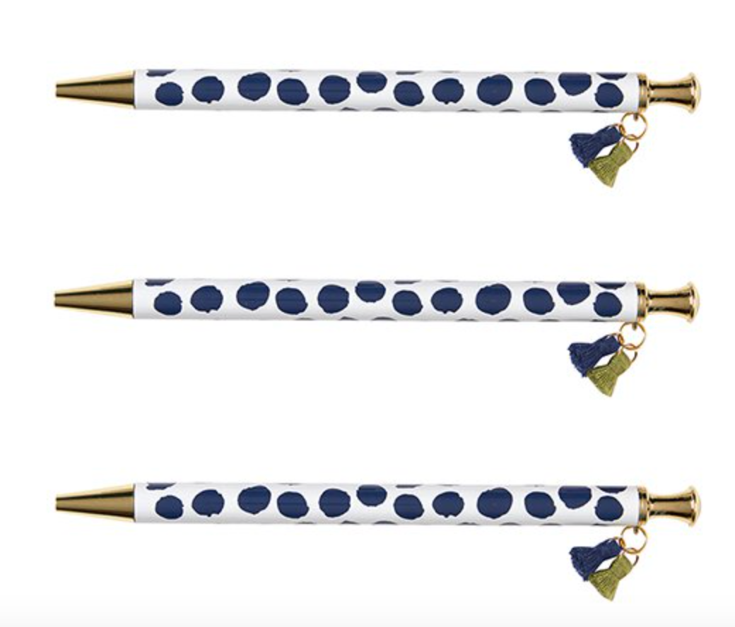 Tassel Pens - Navy Polka Dot