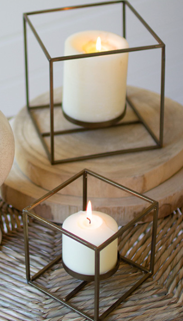 Square Antique Brass Pillar Candleholder
