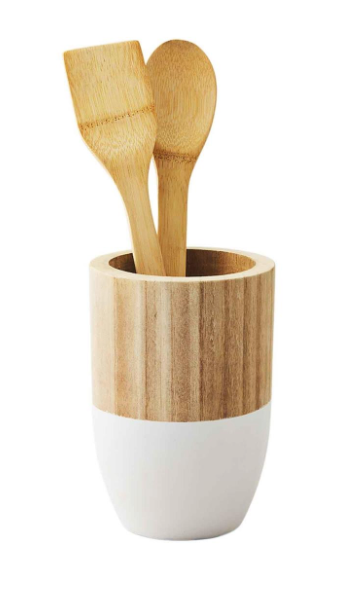 White Two-Tone Utensil Holder Set