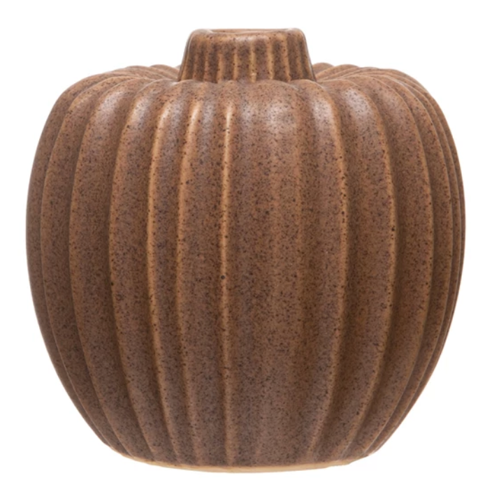 Stoneware Fluted Vase with Speckled Reactive Glaze