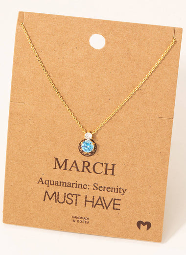 March Aquamarine Gem Pendant Necklace