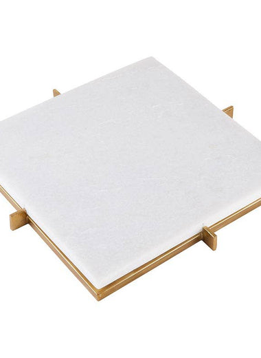 White Marble Tray W/Metal Stand